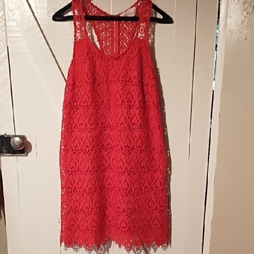 Pinky Vibrant Hot Pink Crochet  Dress Size Small, Lined, Zipper, VGC.